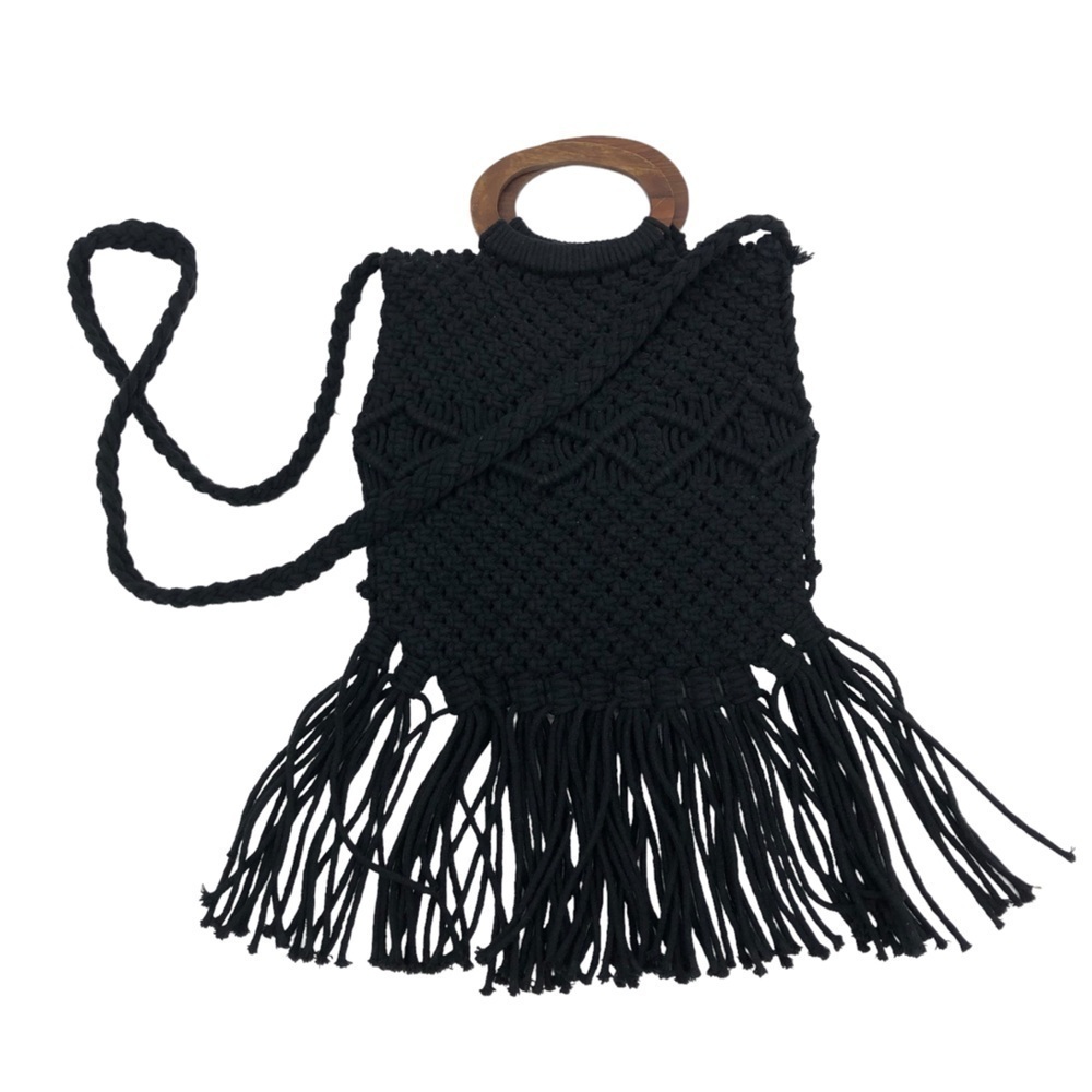 Danielle Nicole Black Fringe Macrame Crochet Boho… - image 2